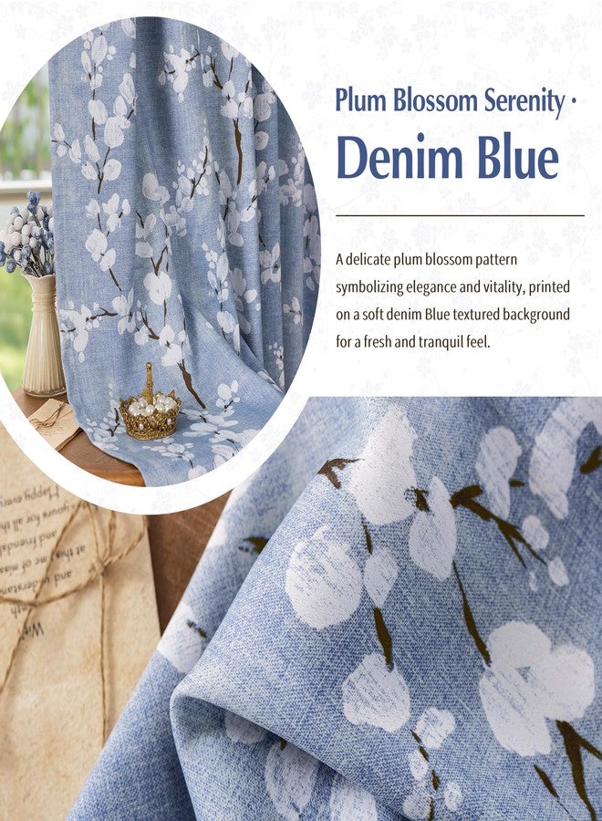FMFUNCTEX 100% Blackout Floral Curtains for Bedroom, Blue Curtains 90 inches Long Blossom Flower Patterned for Living Room,Thermal Insulated Farmhouse Drapes, Grommet Top 2 Panels (White on Blue) - Image 4